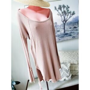 Free People Slow Mornings Gentle Hours slouchy mauve Distressed thermal tunic
